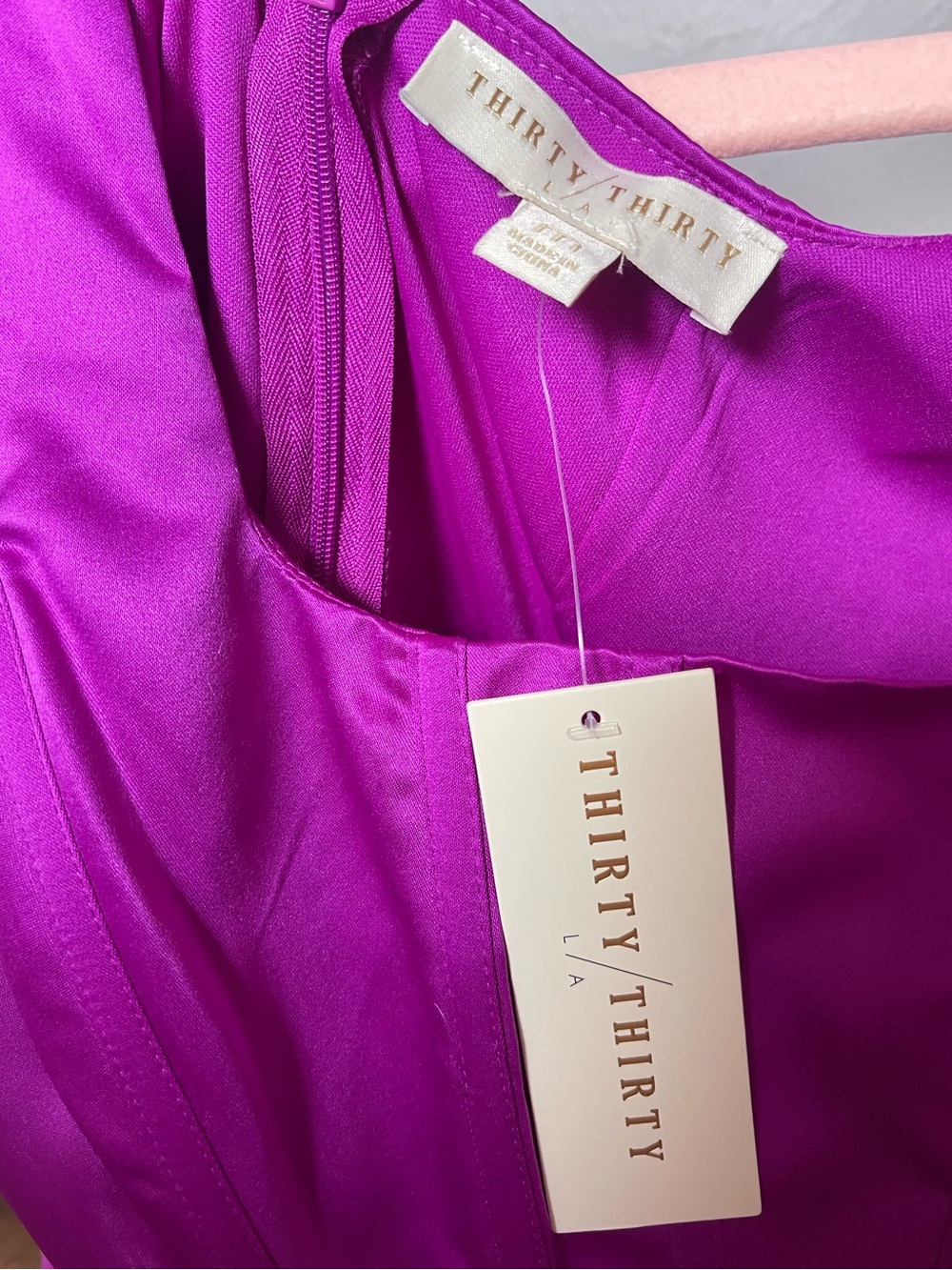 Thirty Thirty Fuchsia Satin Bubble Hem Mini medium Dress NWT Cocktail Party - Picture 5 of 7